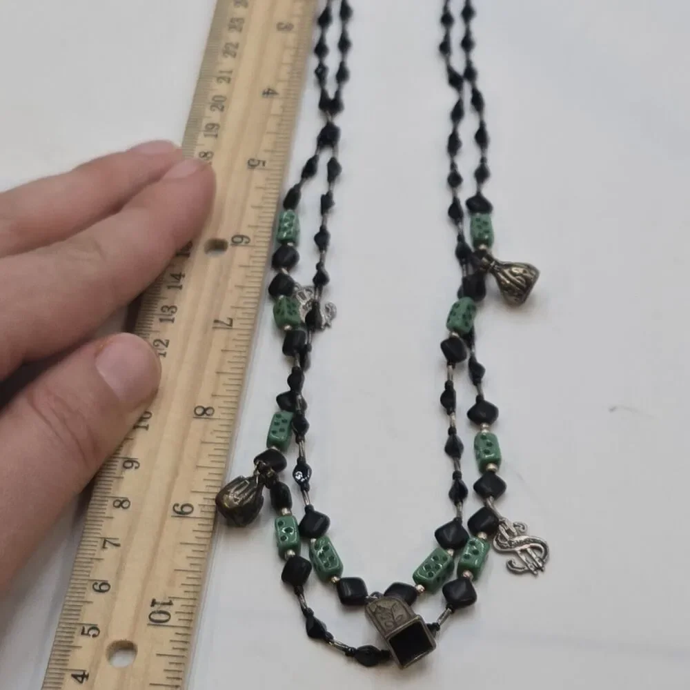 Vintage Lucky Money Sterling Bead Bohemian Pressed Glass Dice Trade Beads Strand